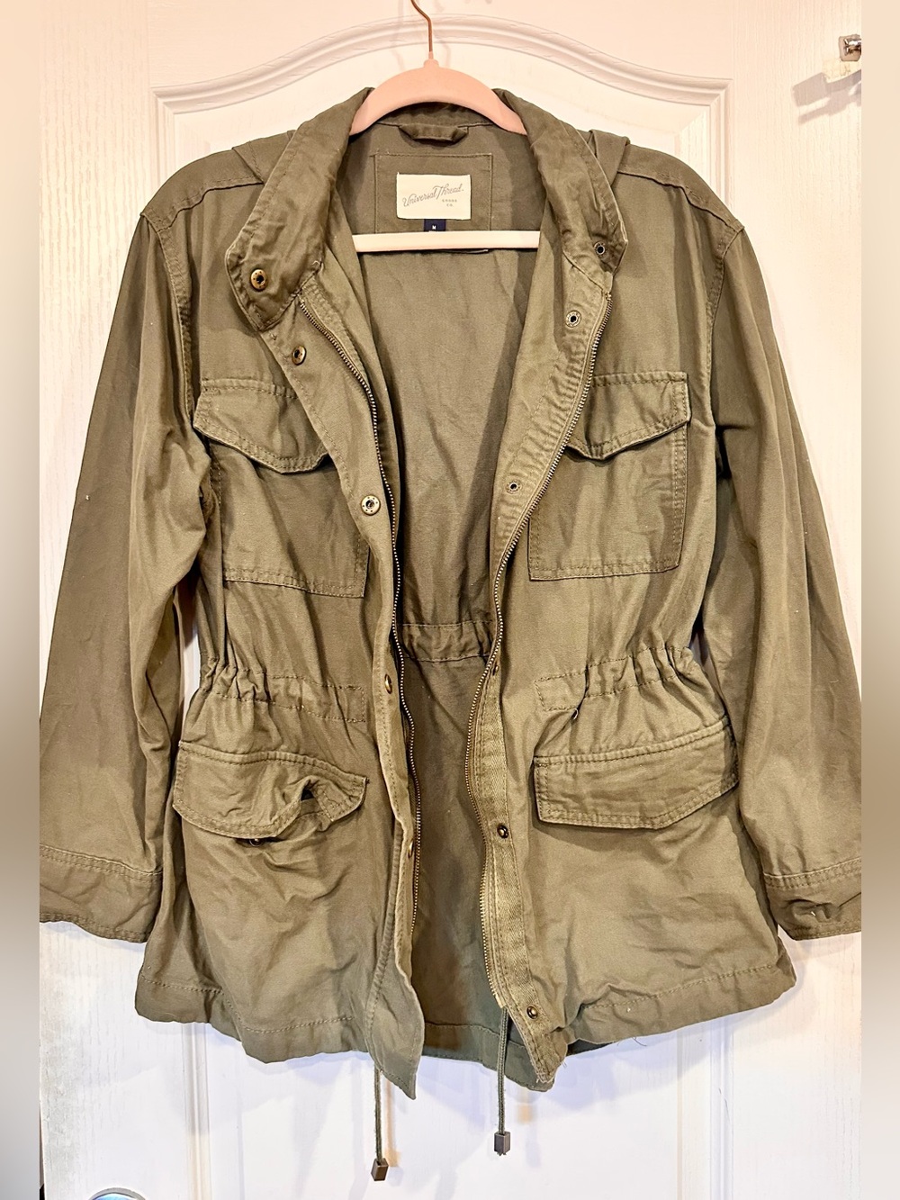 NWOT UNIVERSAL THREADS Olive Green Utility Jacket with Waist Drawstring & Hood